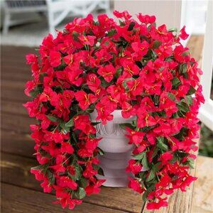Faux Bougainvillea Flowers Outdoor Hanging UV Resistant Fake Vines Red 2 Pack
